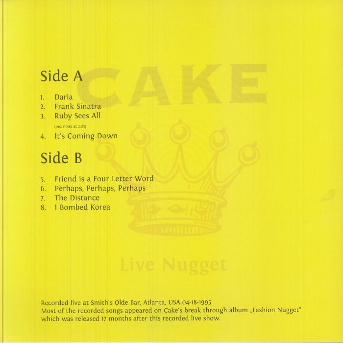 CAKE (ケイク) - Live Nugget (EU 限定180グラム重量 LP/NEW) '95年US録音ライブアルバム