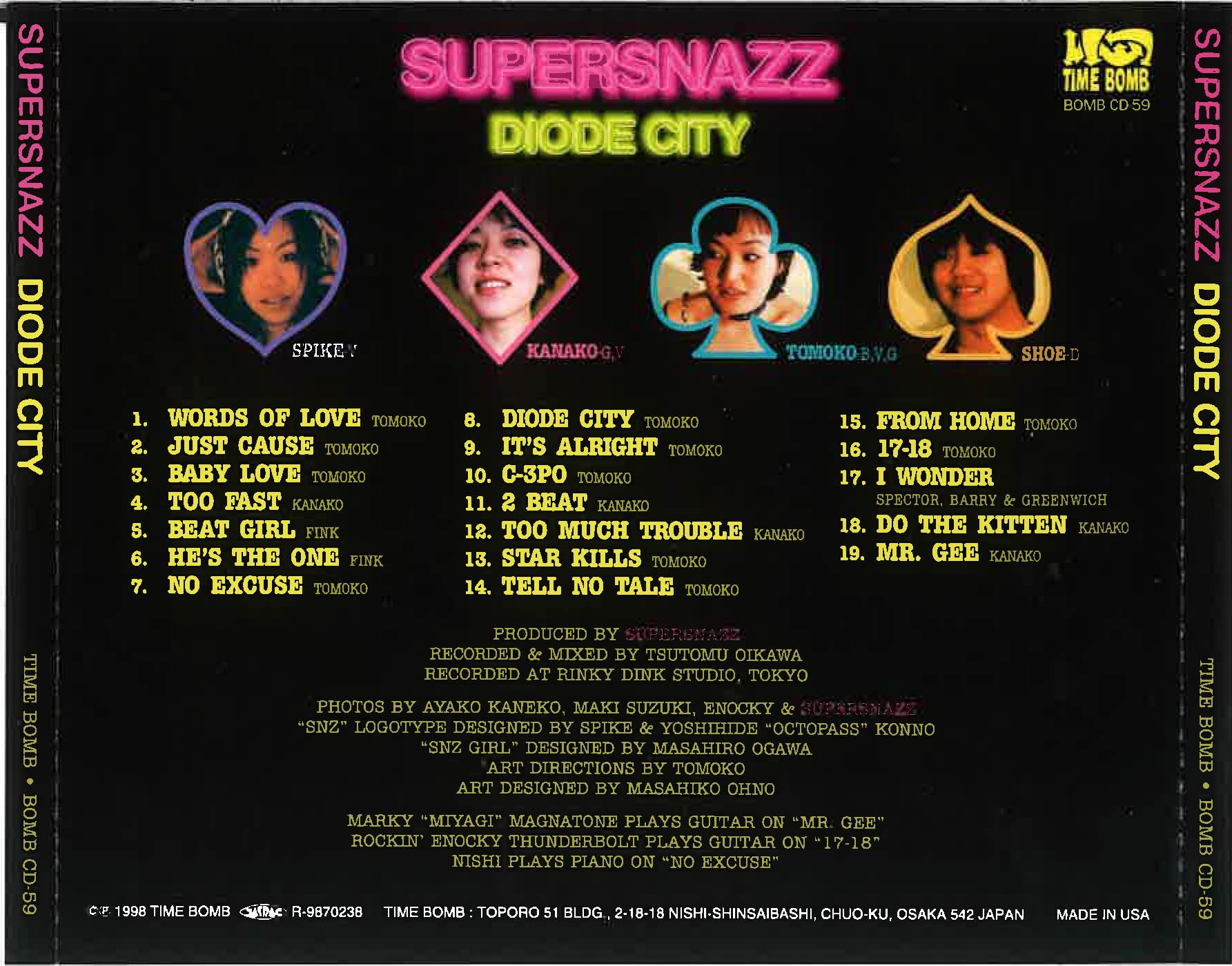 SUPERSNAZZ (スーパースナッズ) - Diode City (日本タイムボム 限定CD/New ) ’98年19曲入りサード・アルバム!