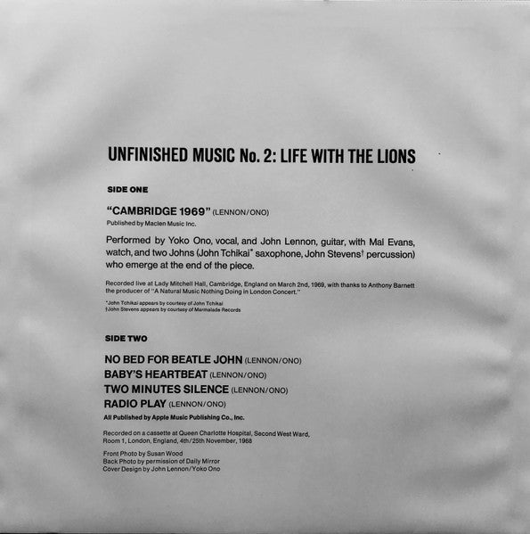 JOHN LENNON / YOKO ONO (ジョン・レノン / オノ・ヨーコ) - 「未完成」作品第2番 :ライフ・ウィズ・ザ・ライオンズ (Japan 限定復刻「ホワイトカラーVINYL」LP+オマケ/New)