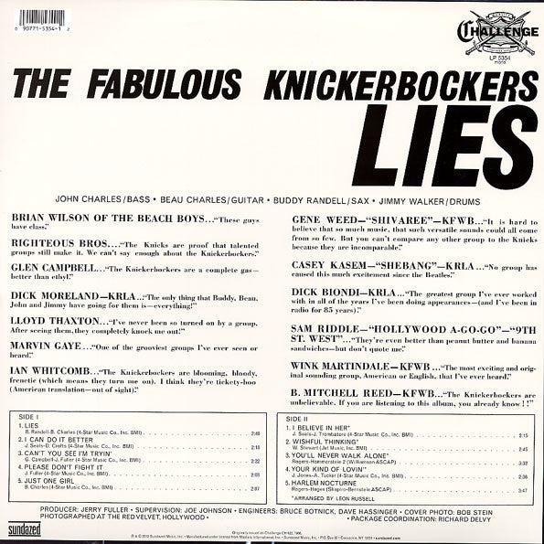 KNICKERBOCKERS, THE (ザ・ファビュラス・ニッカーボッカーズ) - Lies (US Reissue Mono LP / New)