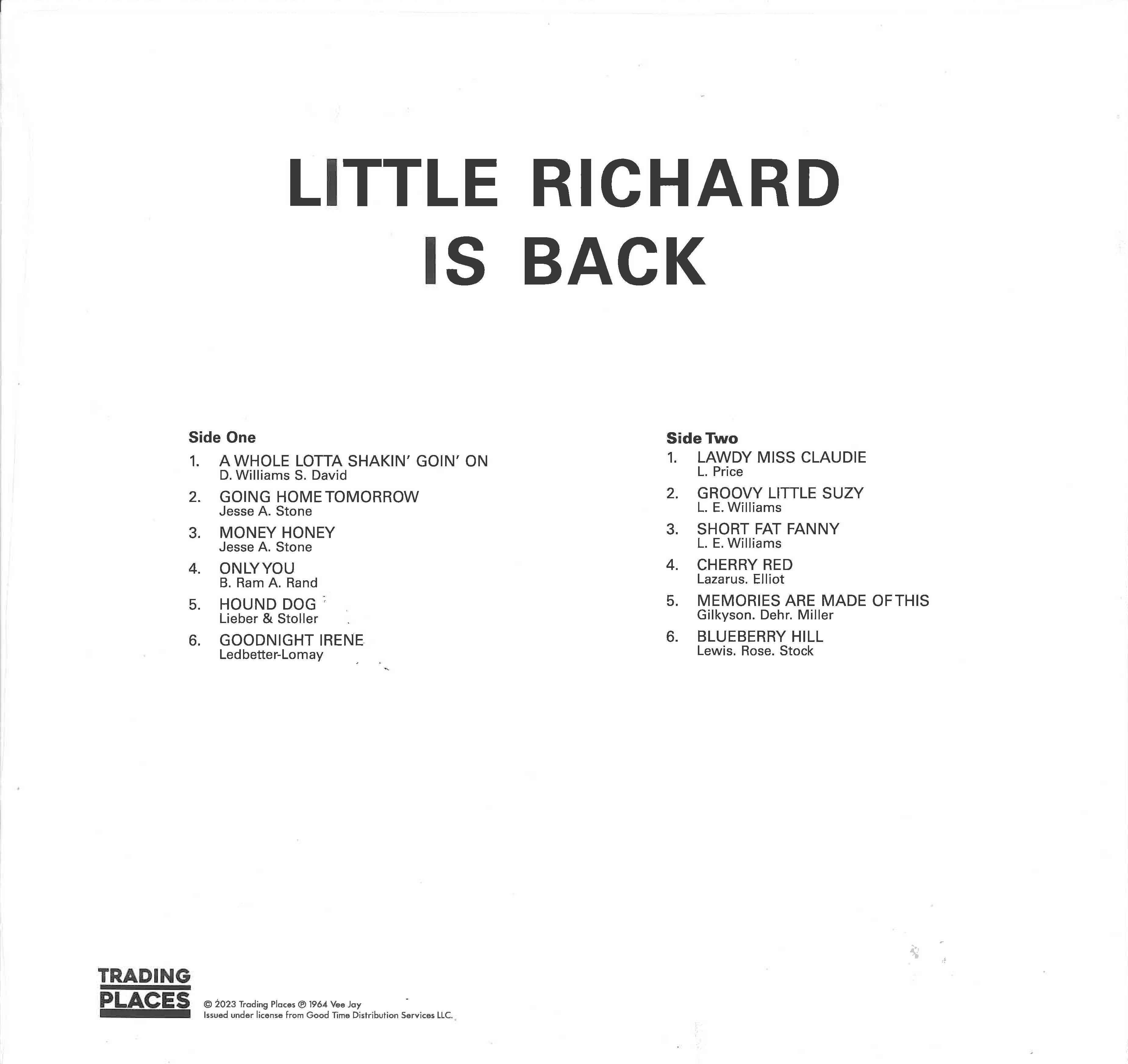 LITTLE RICHARD (リトル・リチャード) - Little Richard Is Back (EU 限定復刻再発 LP/New)