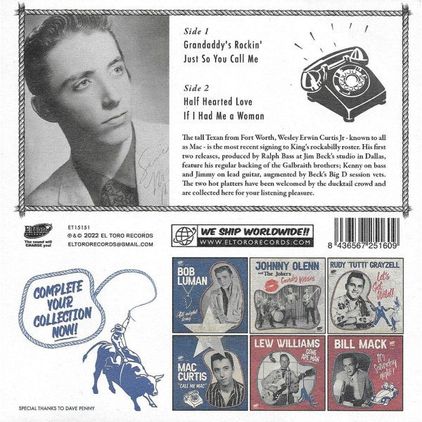 MAC CURTIS (マック・カーティス) - Call Me Mac EP (Spain 限定ジャケ付き再発4曲入り 7"EP/New)