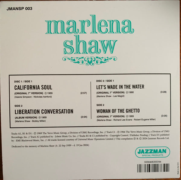 MARLENA SHAW (マリーナ・ショウ) - California Soul + 3 (UK 限定再発 2x7"/New)