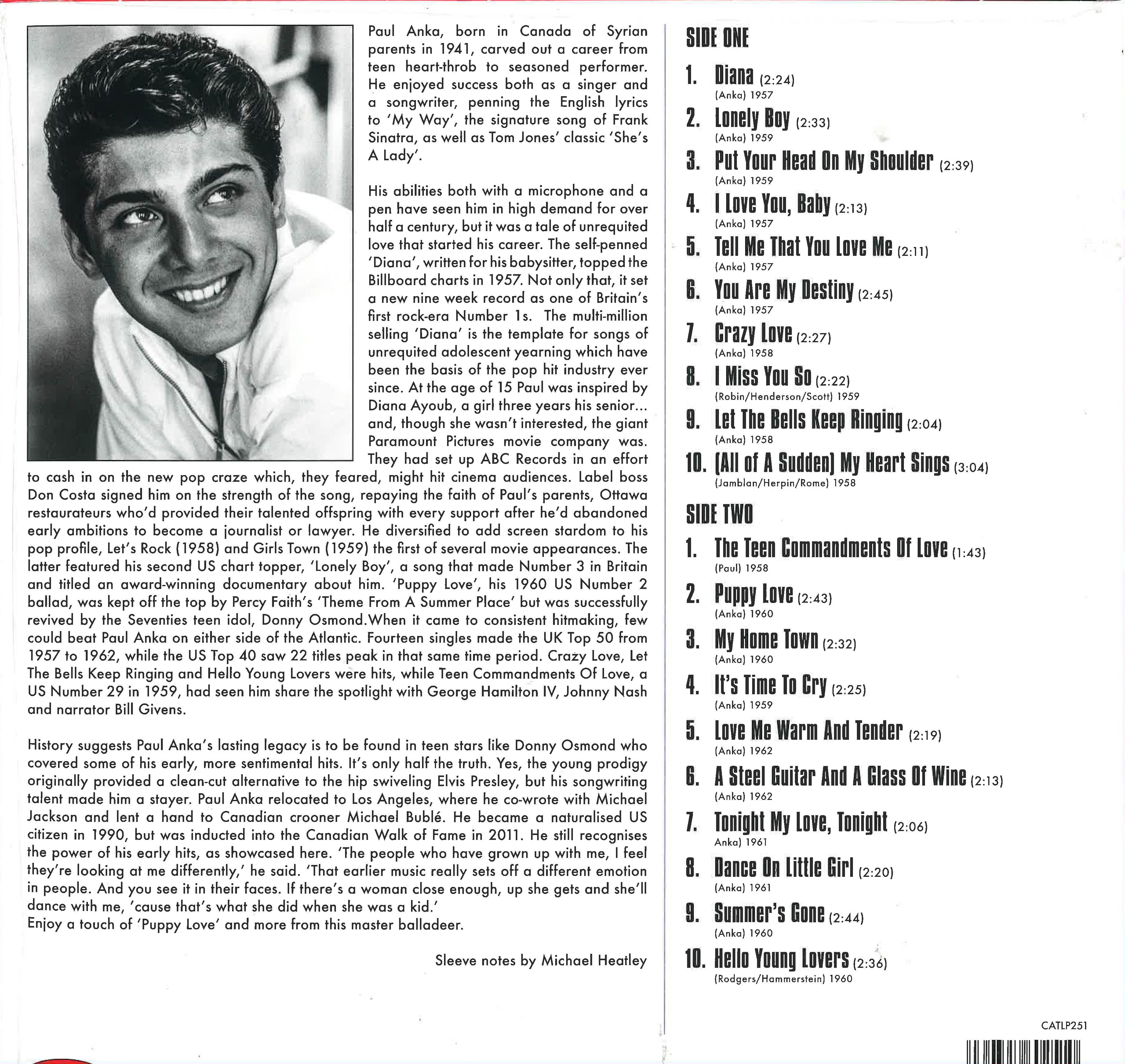 PAUL ANKA (ポール・アンカ) - Diana The Very Best Of Paul Anna (UK 限定プレス LP/New) ) ベスト全20曲