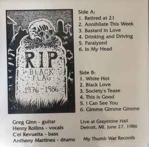 BLACK FLAG (ブラック・フラッグ) - Last Show : Live In Detroit 6/27/86 (EU 30枚ナンバリング入り再発「グリーンヴァイナル」LP/ New)