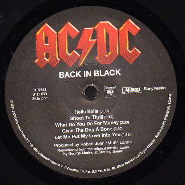 AC/DC (エーシー・ディーシー) - Back In Black (EU 限定「リマスター再発」LP/ New)