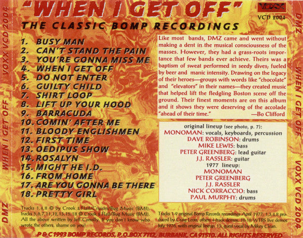 DMZ (ディー・エム・ジー) - When I Get Off (US 限定プレス再発 CD/ New) 1STE.P.+未発表デモ、ライブ!