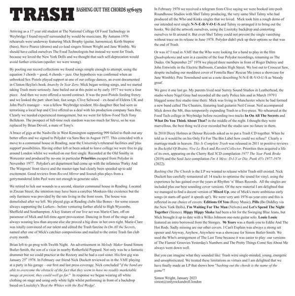 TRASH (トラッシュ) - Bashing Out The Chords 1976 - 1979 (UK 250枚限定プレス LP/ New) '77〜'79年にかけて録音された全スタジオトラック !