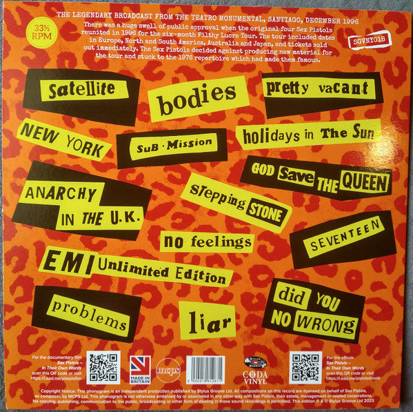 SEX PISTOLS (セックス・ピストルズ) - Anarchy In Santiago (EU 500枚限定再発マーブルヴァイナル LP/New)