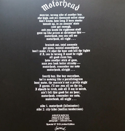 MOTORHEAD (モーターヘッド) - Motorhead / City Kids (UK 限定プレス再発 170g 12"/ New)