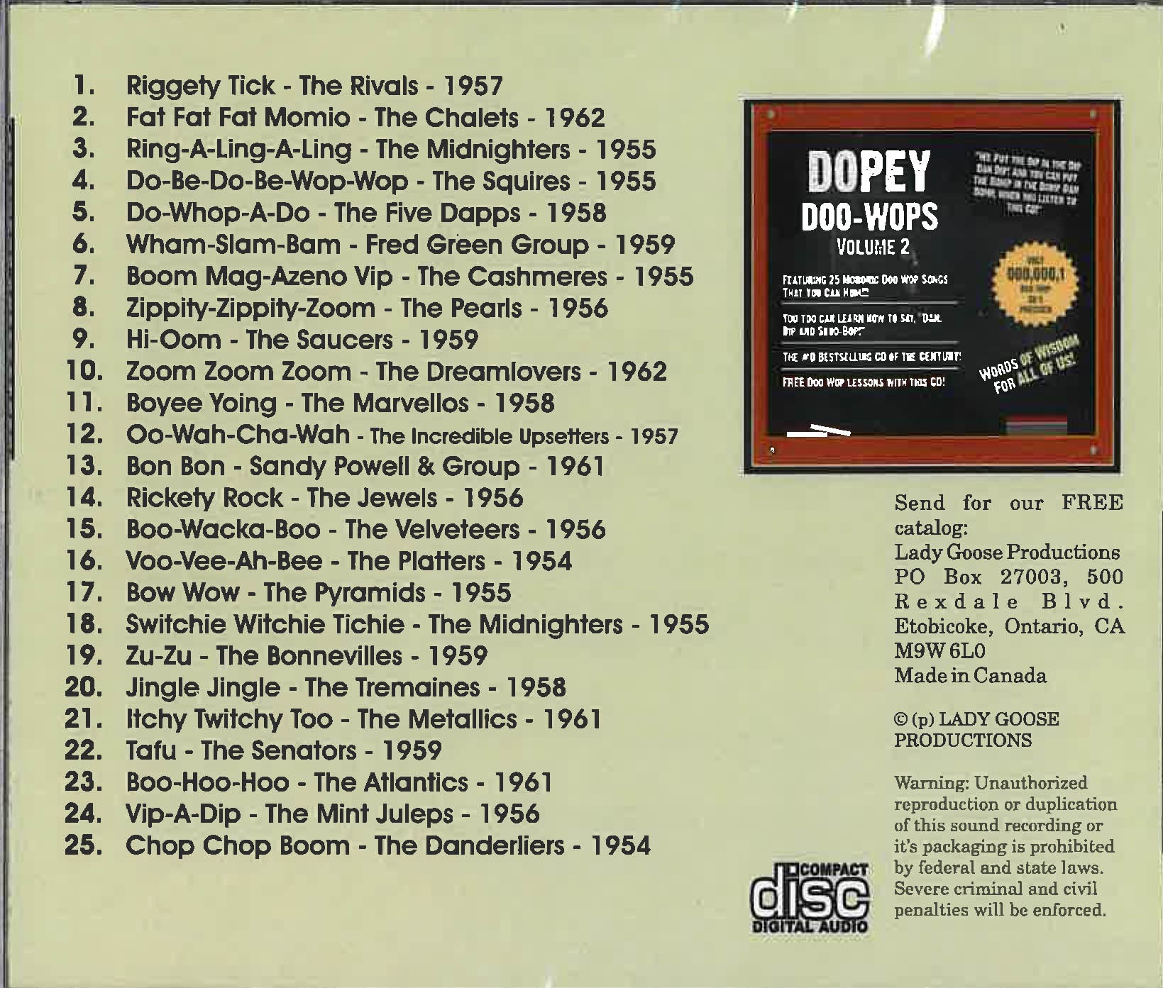 V.A. (マイナードゥワップ・シングル編集コンピ) - Dopey Doo-Wops Vol.2 (カナダ限定プレスCD/New)