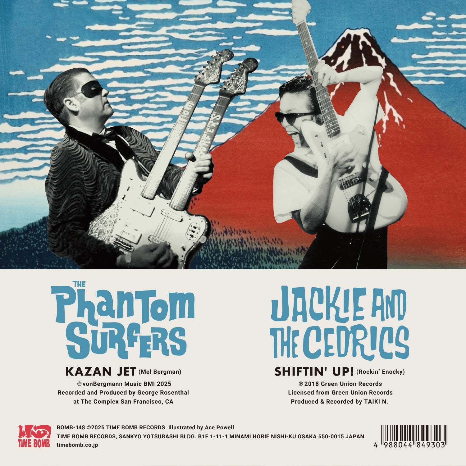 PHANTOM SURFERS, THE / JACKIE & THE CEDRICS (ザ・ファントム・サーファーズ / ジャッキー・アンド・ザ・セドリックス) - 神奈川沖の素晴らしいサーフミュージック : KAZAN JET / SHIFTIN' UP !(Japan タイムボム 500枚限定日本ツアー記念エレキ・バトル・スプリット7インチ/New) 8/27(水)発売!