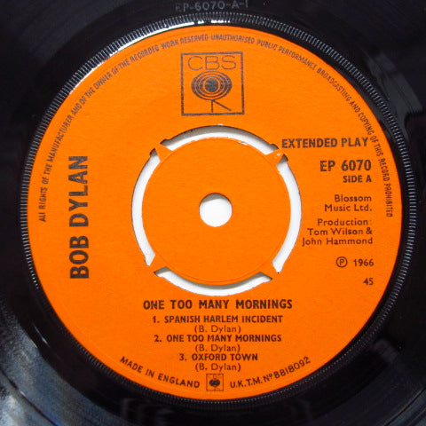 BOB DYLAN (ボブ・ディラン) - One Too Many Mornings (UK オリジナル 7インチEP)