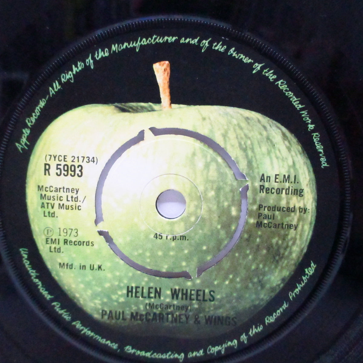 PAUL McCARTNEY & WINGS (ポール・マッカートニー & ウイングス) - Helen Wheels (UK オリジナル「ラウンドセンター」7"+「アップルロゴ入」黒カンパニースリーブ)