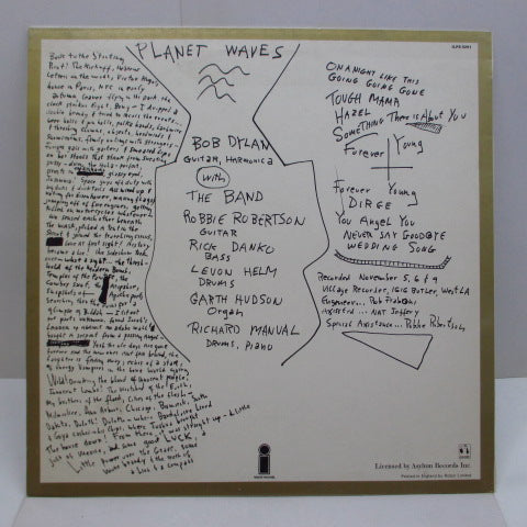 BOB DYLAN (ボブ・ディラン) - Planet Waves (UK Orig./No Outer Sheet)
