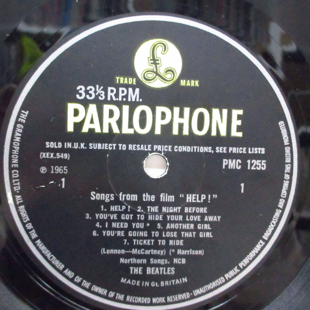 BEATLES (ビートルズ) - Help ! (UK 60's 再発「モノラル」LP/G&L社「アウトラインMono」表面コーティング折返ジャケ)