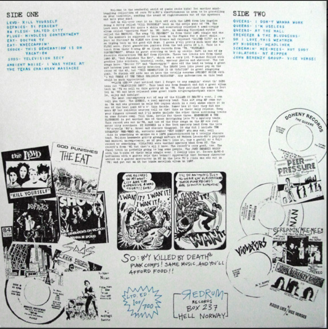 V.A. (77-82年各国レア・パンク・コンピ) - Killed By Death #3 (US 限定再発「ブラックヴァイナル」LP / New)