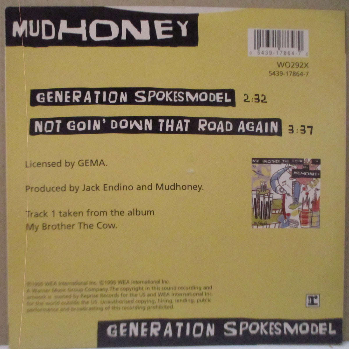 MUDHONEY (マッドハニー) - Generation Spokesmodel (EU '95 限定「赤盤」 7インチ+光沢固紙ジャケ)