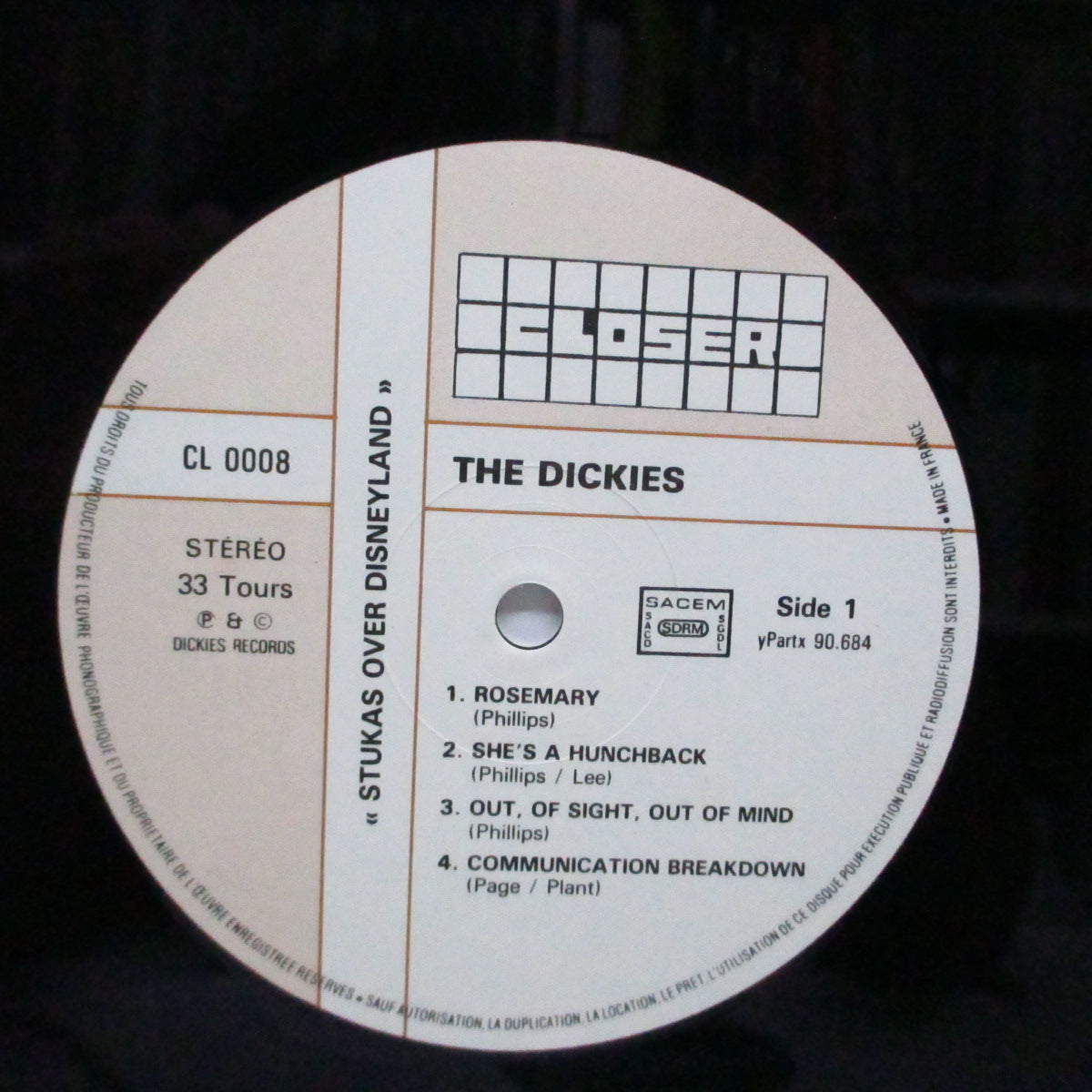 DICKIES, THE (ディッキーズ) - Stukas Over Disneyland (France オリジナル LP+インナー/別デザイン・ジャケ)