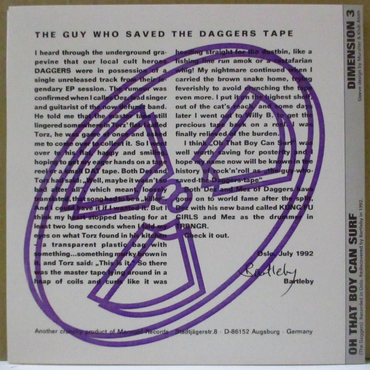DAGGERS (ダガーズ) - The Lost Tape (German 500枚限定片面エッチング 7")
