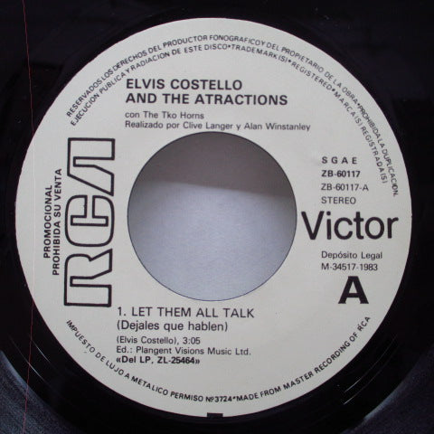 ELVIS COSTELLO And The Attractions (エルヴィス・コステロ & ジ・アトラクションズ) - Let Them All Talk (Spain Promo 7"+PS)