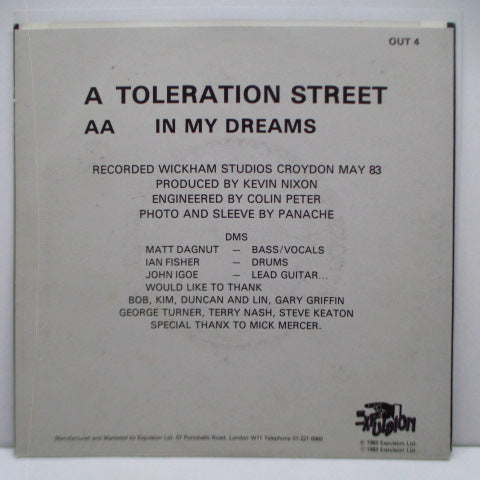 DEADMANS SHADOW (デッドマンズ・シャドウ) - Toleration Street (UK オリジナル 7"/光沢固紙ジャケ) 両面アルバム未収録!