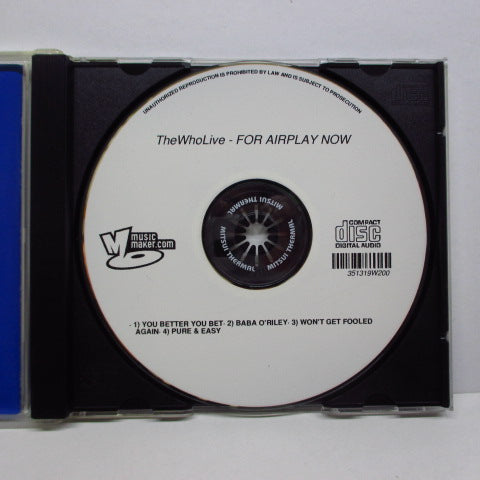 WHO (フー)- The Who Live - The Blues To The Bush / 1999 : For Airplay Now (US プロモ CD-R) 同アルバムからのハイライト4曲入、ラジオ局用CD-R !