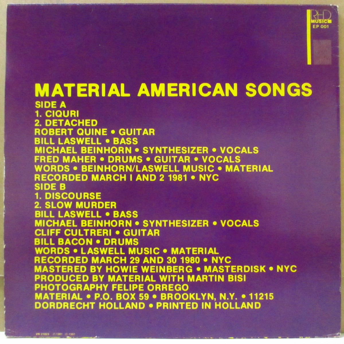 MATERIAL (マテリアル) - Amrican Songs (Dutch オリジナル 12")