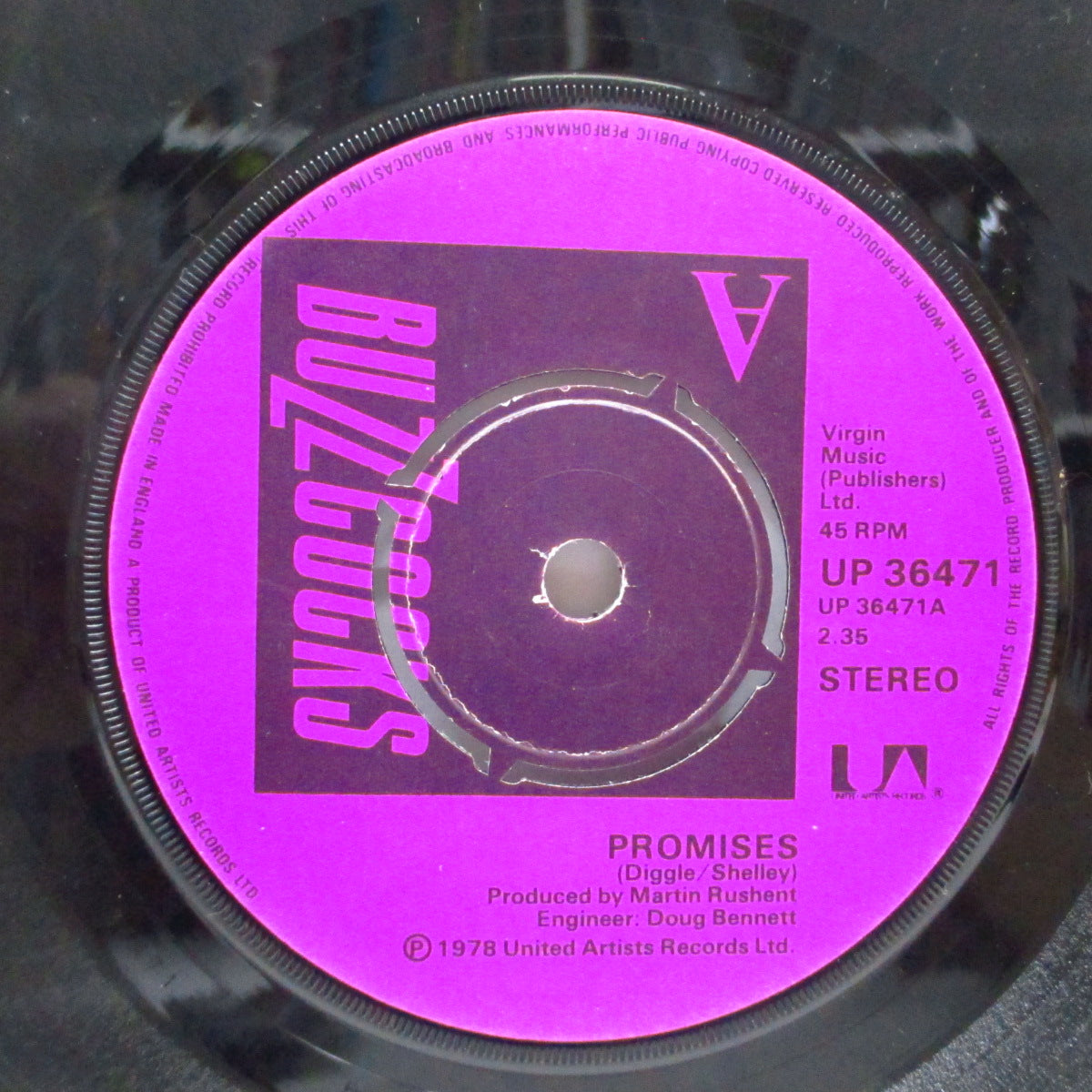 BUZZCOCKS (バズコックス) - Promises / Lipstick (UK オリジナル 「ラウンド・センター」7"+PS)
