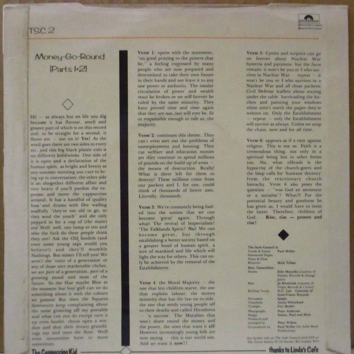 STYLE COUNCIL, THE (ザ・スタイル・カウンシル) - Money-Go-Round - Parts 1+2 (UK オリジナル「銀プラスチックラベ、小穴フラットセンター」 7インチ+両面コーティング折り返しジャケ)