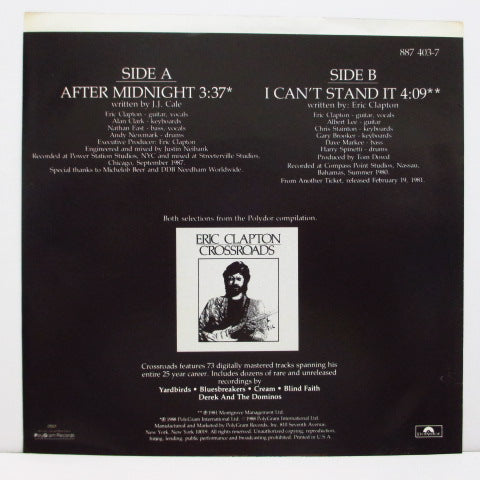 ERIC CLAPTON (エリック・クラプトン) - After Midnight (US '88 オリジナル 7インチ+PS)
