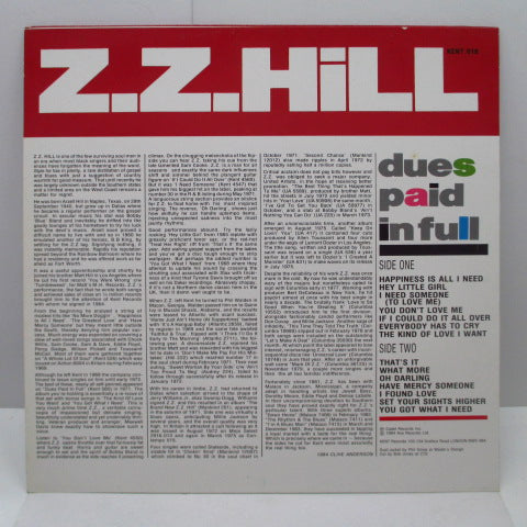 Z.Z. HILL (Z.Z.ヒル) - Dues Paid In Full (UK '84 Reissue Stereo LP/Kent-018)