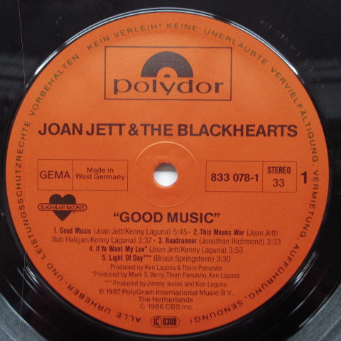 JOAN JETT & THE BLACKHEARTS (ジョーン・ジェット & ザ・ブラックハーツ) - Good Music (German オリジナル LP+インナー) '87年5th アルバム!