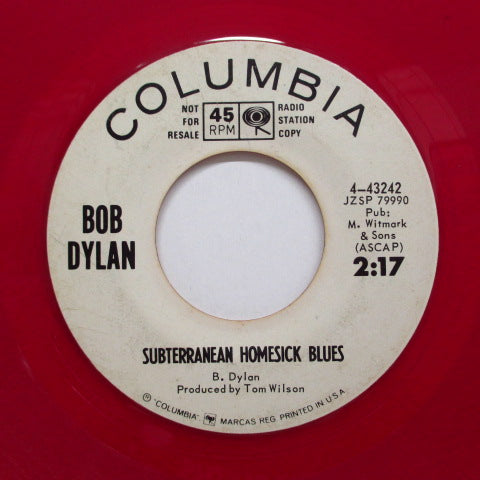 BOB DYLAN (ボブ・ディラン) - Subterranean Homesick Blues (US プロモ「赤盤」 7インチ+カンパニースリーブ)