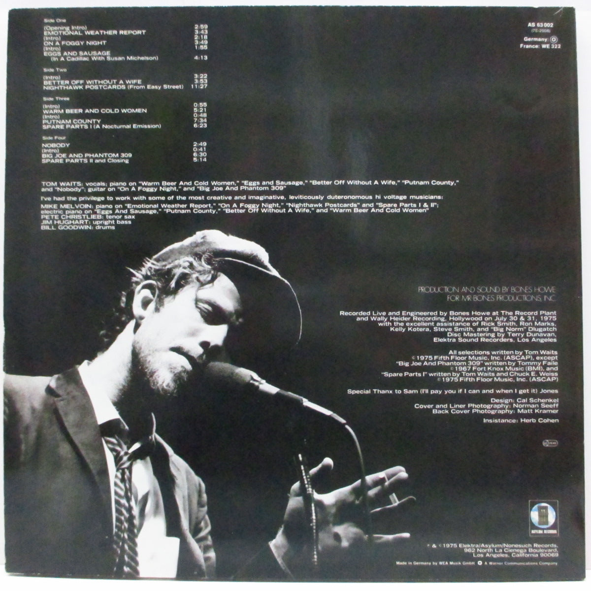 TOM WAITS (トム・ウェイツ) - Nighthawks At The Diner (EU 80's 再発 2xLP/バーコード無し光沢見開ジャケ)