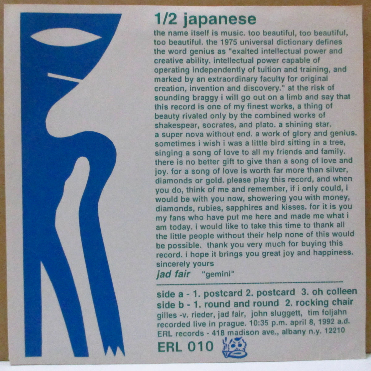 HALF JAPANESE (ハーフ・ジャパニーズ) - Postcard +4 (US Ltd.Red Vinyl 7"/Grey PS)