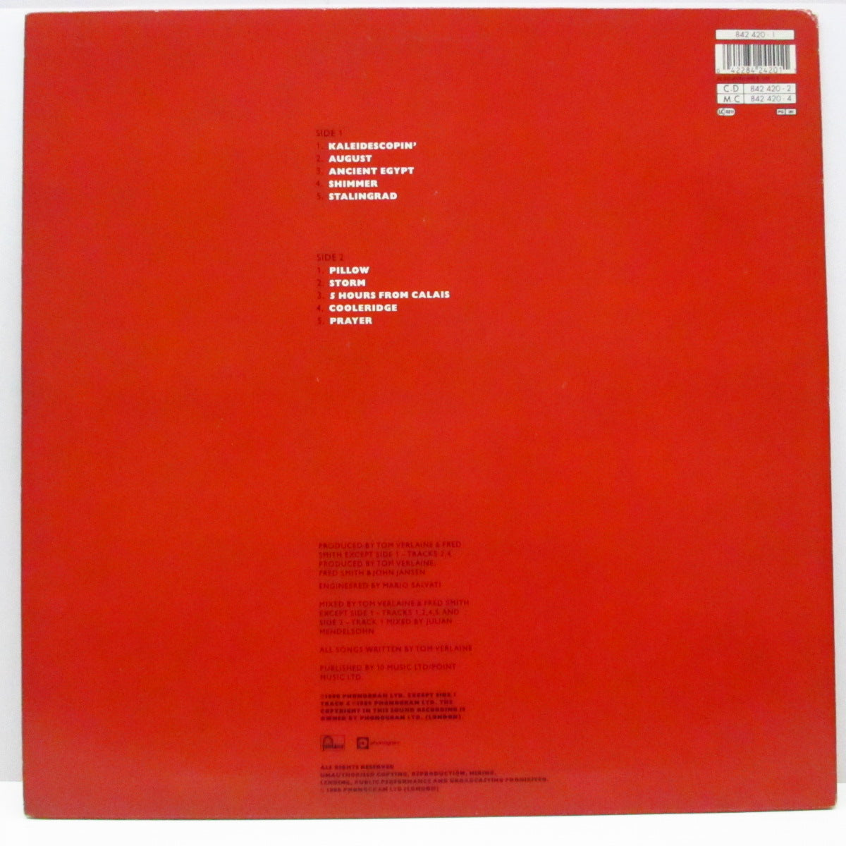 TOM VERLAINE (トム・ヴァーレイン) - The Wonder (UK オリジナル LP+インナー)