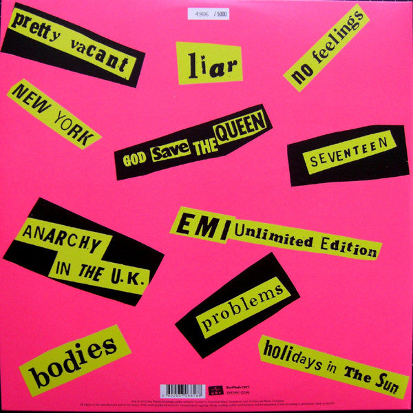 SEX PISTOLS (セックス・ピストルズ) - Never Mind The Bollocks (EU 35th Anniversary 5000 Ltd.Reissue 180g Black Vinyl 2xLP/Number GS/New 廃盤)