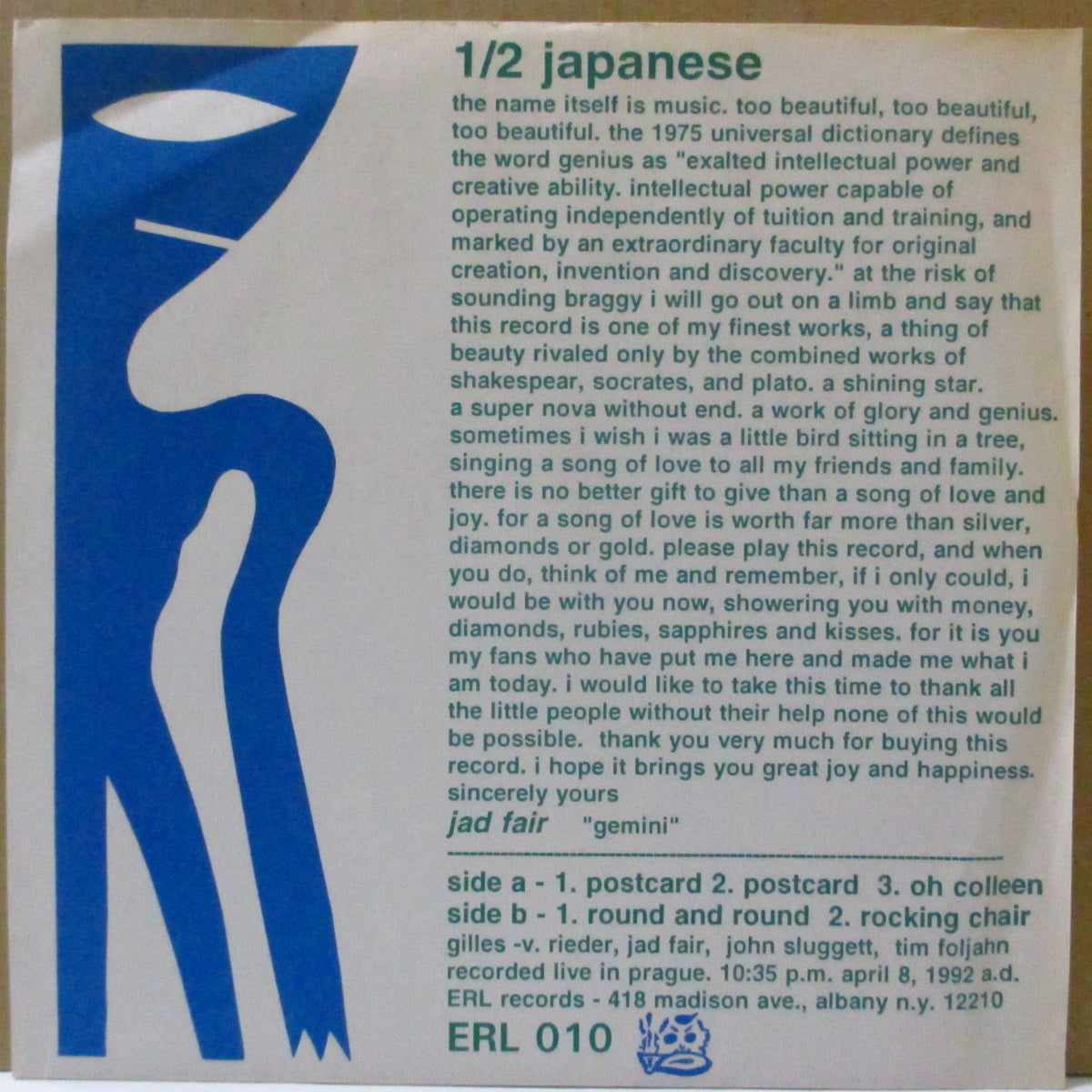 HALF JAPANESE (ハーフ・ジャパニーズ) - Postcard +4 (US Orig.Black Vinyl 7"/Grey PS)
