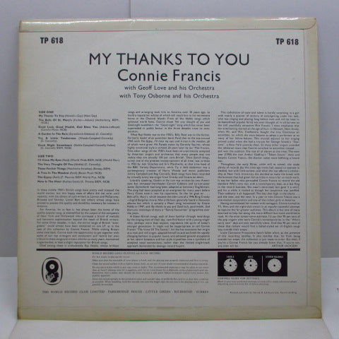 CONNIE FRANCIS - My Tanks To You (UK 60's WRC Re Stereo LP/CFS)