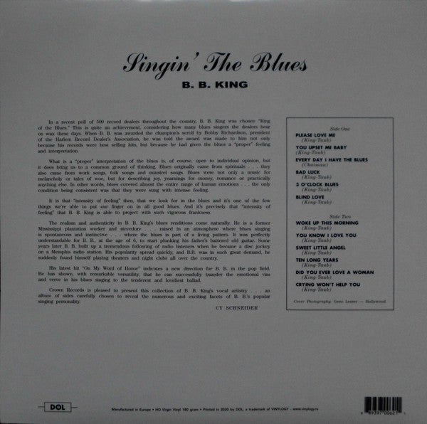 B.B.KING (B.B.キング) - Singin' The Blues (EU 限定復刻再発「カラー(赤?)ヴァイナル」180g LP/New) デビューアルバム!