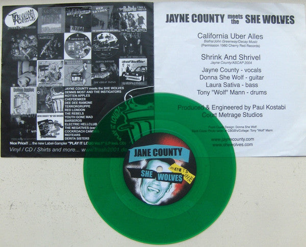 JAYNE COUNTY Meets The She Wolves (ジェイン・カウンティー・ミーツ・ザ ・シー・ウルブズ) - California Uber Alles (German 限定グリーンヴァイナル 7"「廃盤 New」)