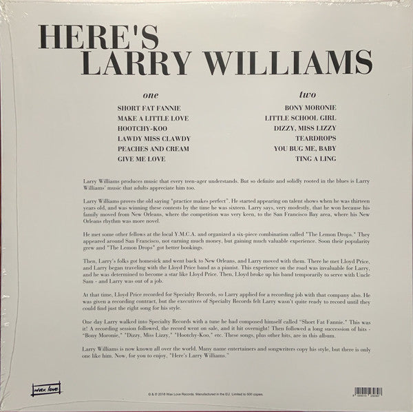 LARRY WILLIAMS (ラリー・ウイリアムス) - Here’s Larry Williams (EU 500枚限定プレス復刻再発 LP/廃盤 New)