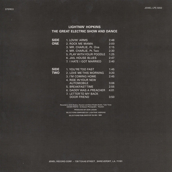 LIGHTNIN’ HOPKINS (LIGHTNING HOPKINS) (ライトニン・ホプキンス) - The Great Electric Show And Dance (US 定復刻再発ステレオ LP/New)
