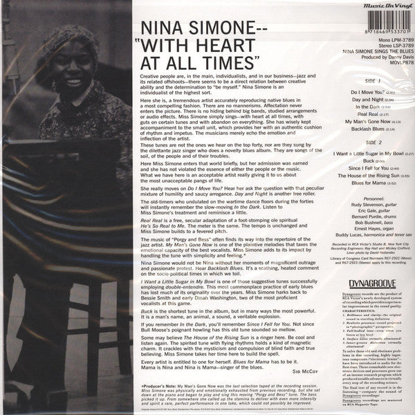 NINA SIMONE (ニーナ・シモン) - SingsThe Blues (EU M.O.V. Ltd.Reissue LP/New)