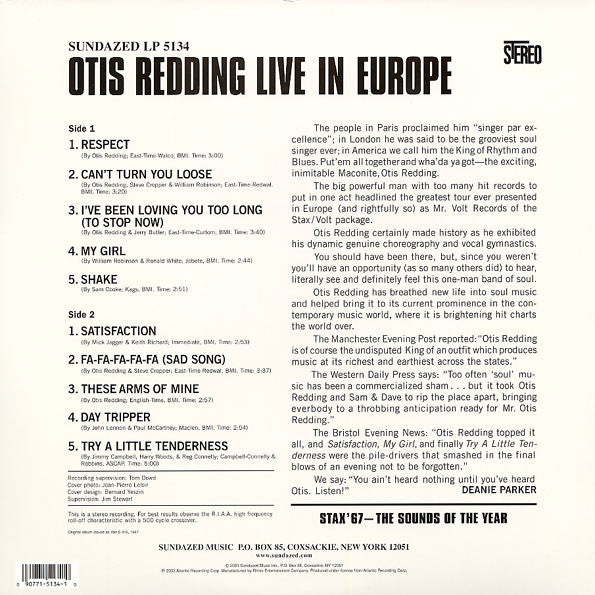 OTIS REDDING (オーティス・レディング) - Live In Europe (US Ltd.Reissue Stereo LP/New)