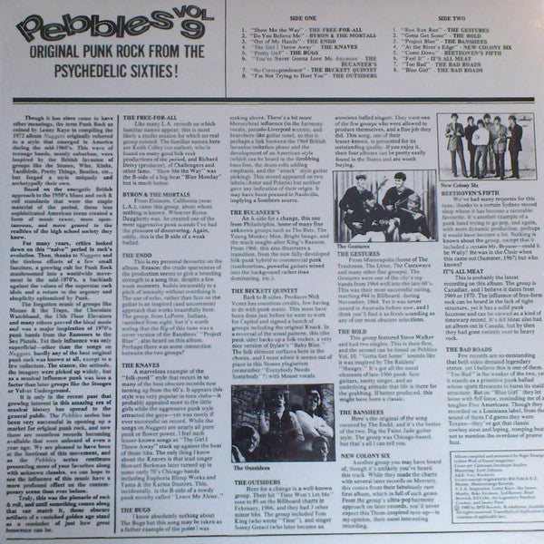 V.A. (60's ガレージパンク名作シリーズコンピ) - Pebbles Vol.9 (US 限定復刻再発「黒盤 」LP/New)
