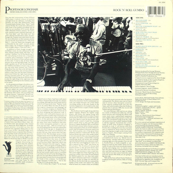 PROFESSOR LONGHAIR (プロフェッサー・ロングヘア) - Rock 'n' Roll Gumbo (US 限定復刻再発アナログ LP/New) 人生にお悩みの方への特効薬!'75年57歳時のデビュー・アルバム!