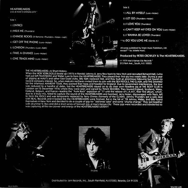 JOHNNY THUNDERS AND THE HEARTBREAKERS (ジョニー・サンダース & ザ・ハートブレイカーズ) - Live At Max's Kansas City (US 限定再発 LP / New) ソロアルバム「So Alone」リリース直前の '78年ライブ!