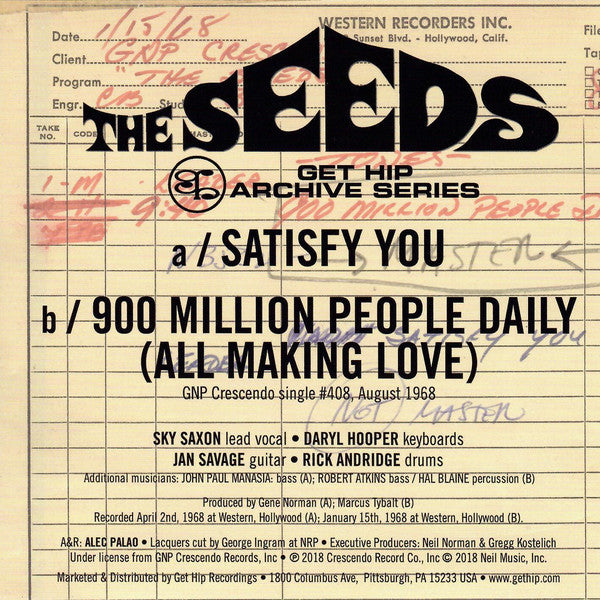 SEEDS (シーズ) - Satisfy You (US 限定ジャケ付復刻再発7インチ・シングル/New)'68年ACIDフラワー・ガレージ・クラシック!